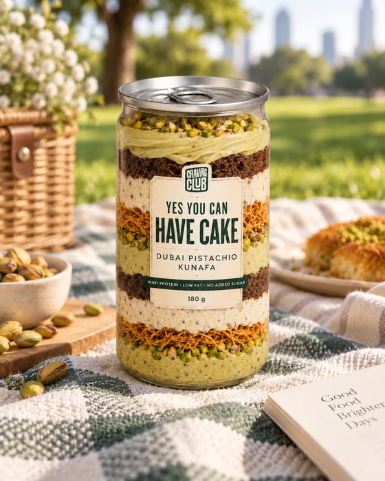 Dubai Pistachio Kunafa jar on a picnic blanket