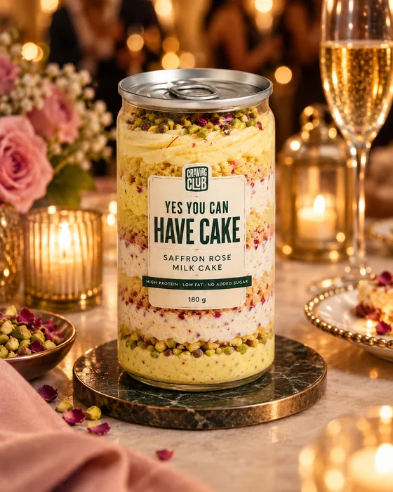 Saffron Rose Milk Cake jar at a dinner table