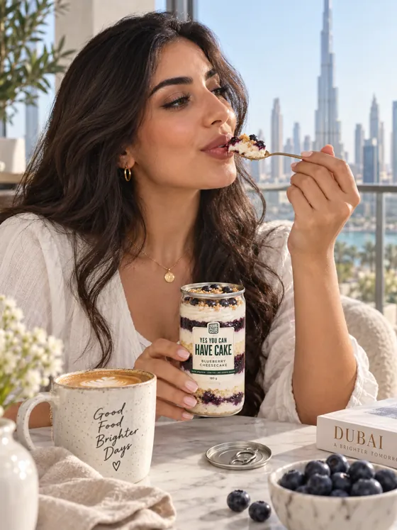 Maya with a Blueberry Cheesecake jar