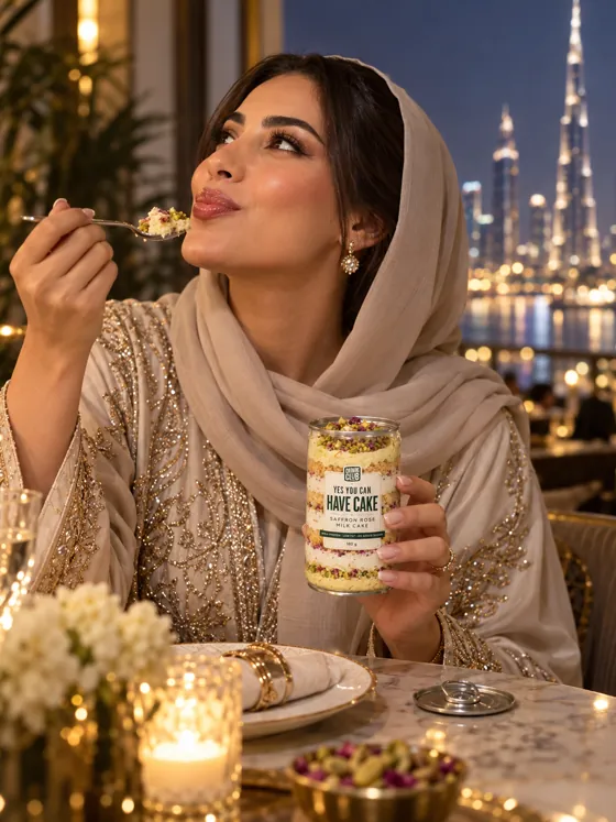 Zahra with a Saffron Rose Milk Cake jar